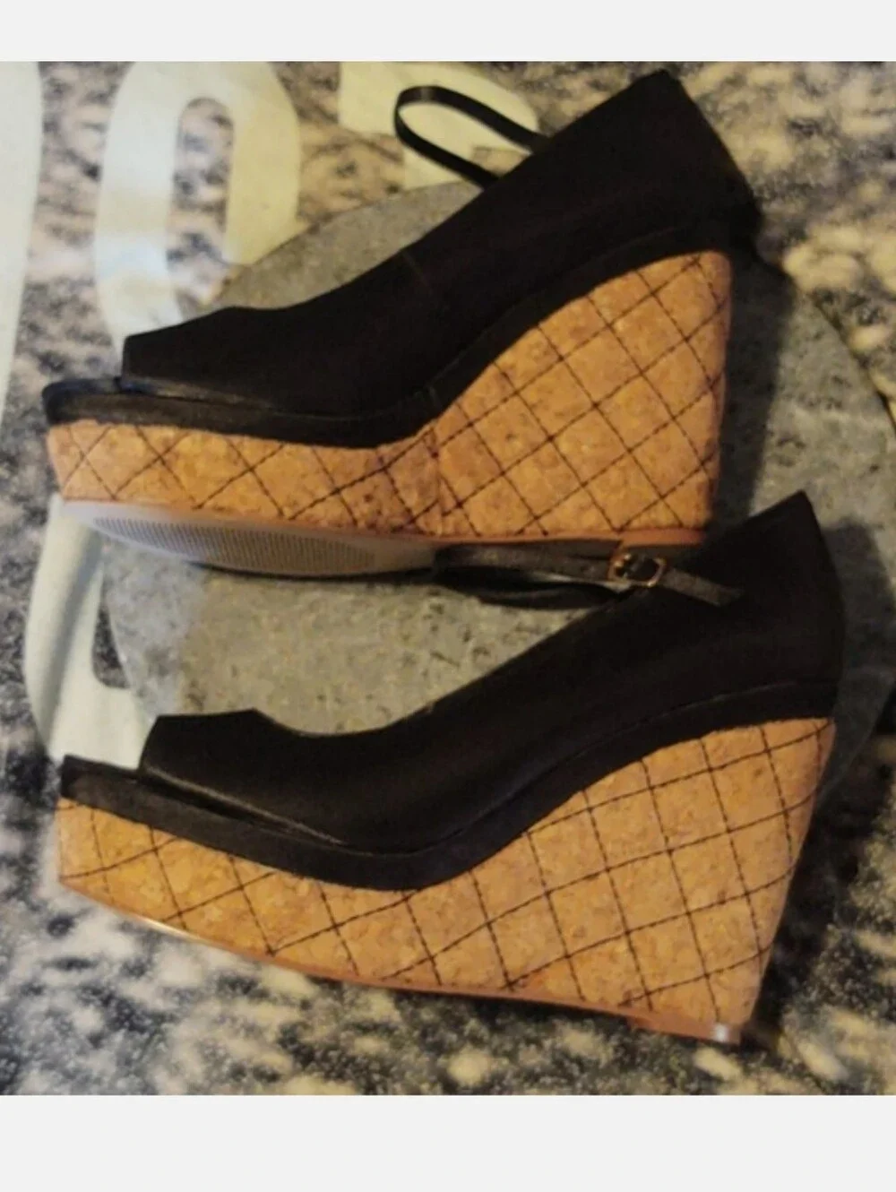 MASTTER Steve Madden Black Satin Cork Wedge Size 9.5